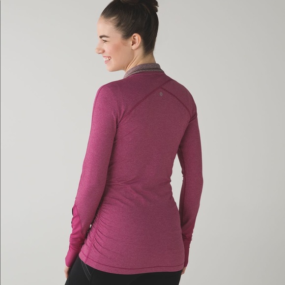 LULULEMON Tonka Stripe Heathered Raspberry Pink Kriss Cross 1/2 Zip Jacket - Picture 2 of 13